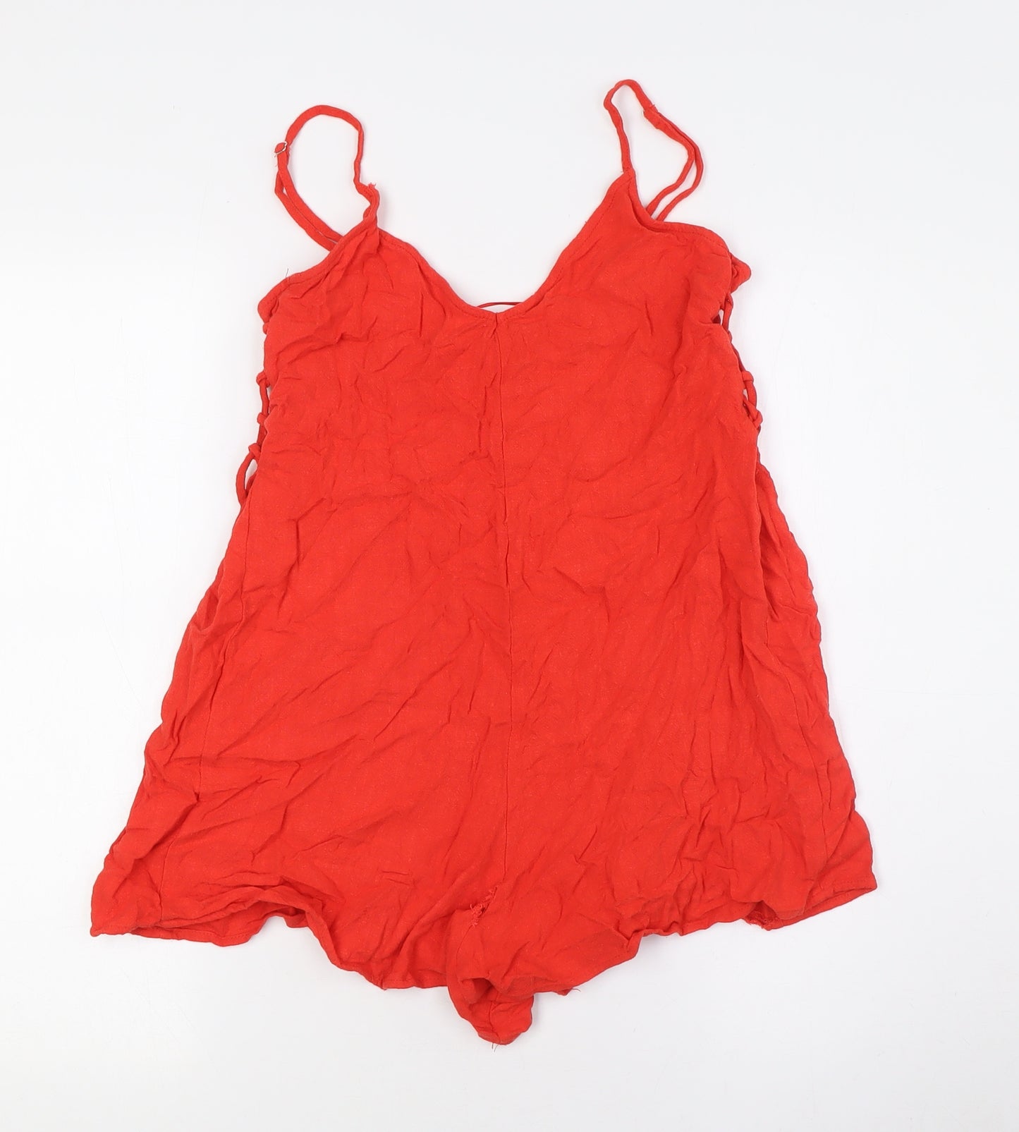 Stradivarius Womens Orange Viscose Playsuit One-Piece Size S - Tie Up Sides