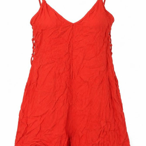 Stradivarius Womens Orange Viscose Playsuit One-Piece Size S - Tie Up Sides