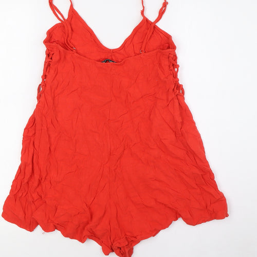 Stradivarius Womens Orange Viscose Playsuit One-Piece Size S - Tie Up Sides