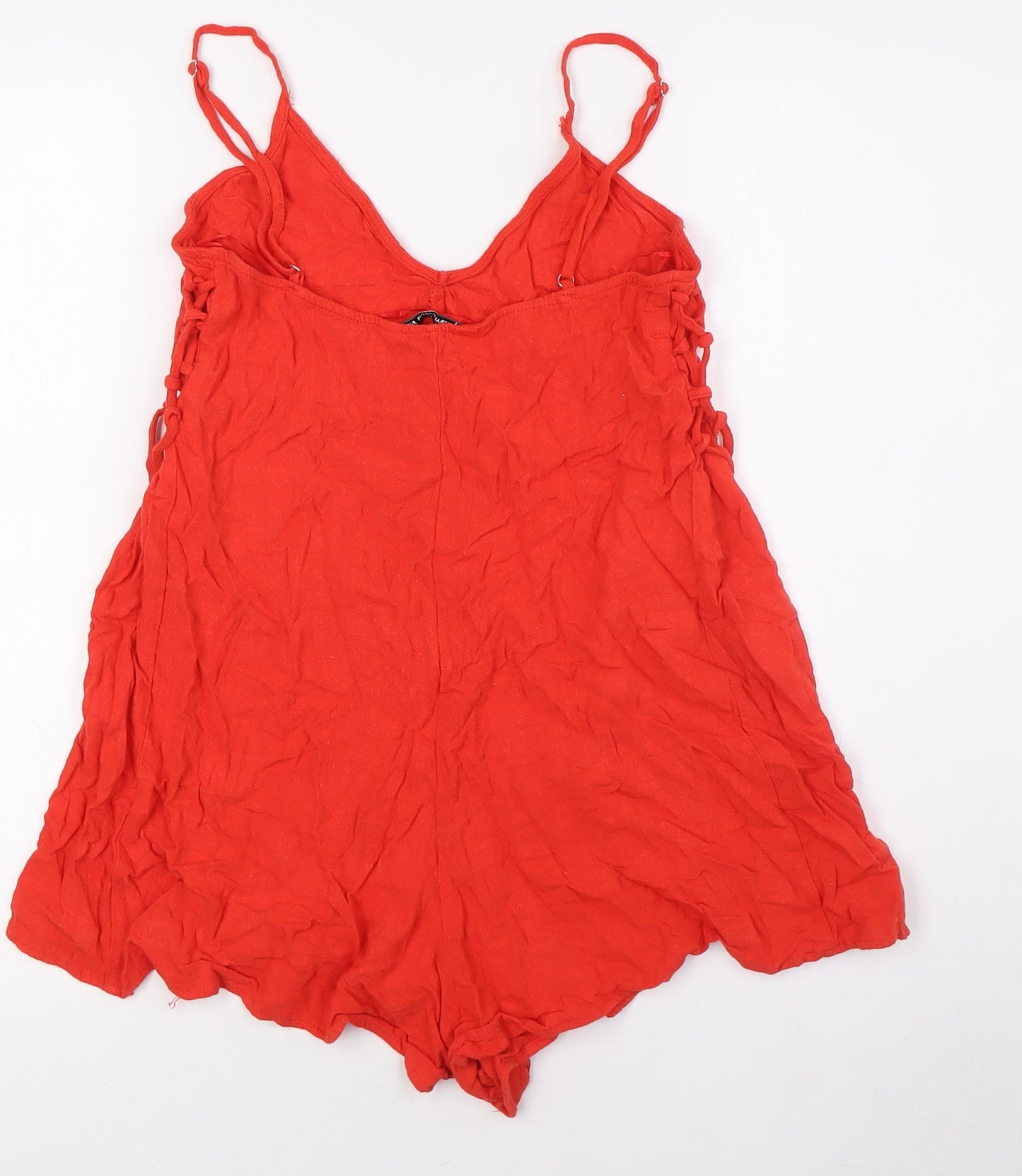 Stradivarius Womens Orange Viscose Playsuit One-Piece Size S - Tie Up Sides