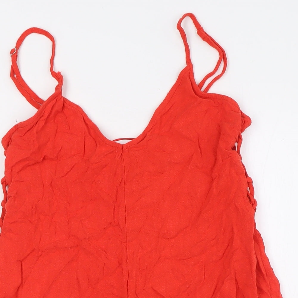 Stradivarius Womens Orange Viscose Playsuit One-Piece Size S - Tie Up Sides