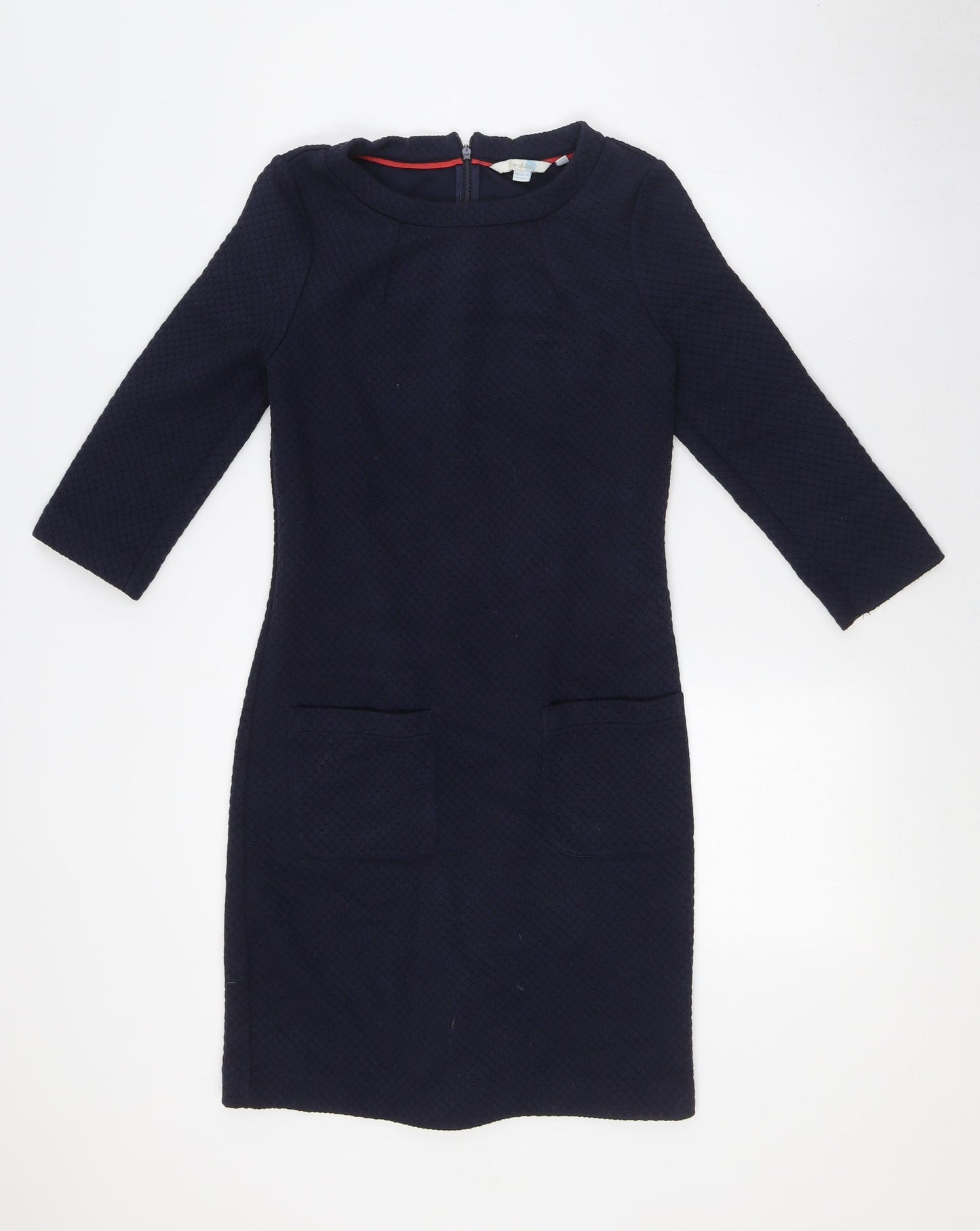 Boden Womens Blue Polyester Pencil Dress Size 8 Round Neck Zip - Textured