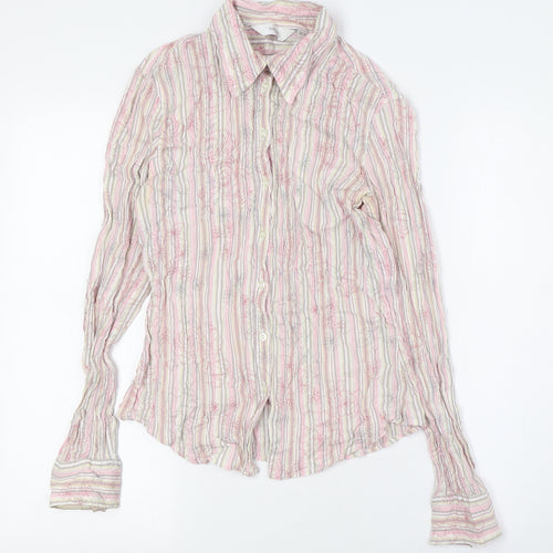 NEXT Womens Multicoloured Striped Cotton Basic Button-Up Size 12 Collared - Floral