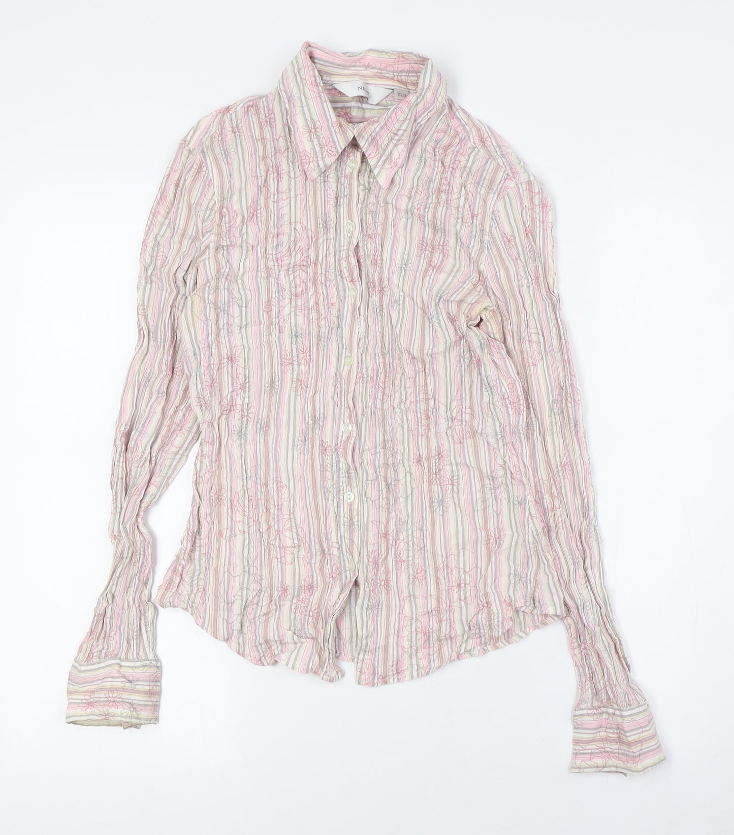NEXT Womens Multicoloured Striped Cotton Basic Button-Up Size 12 Collared - Floral