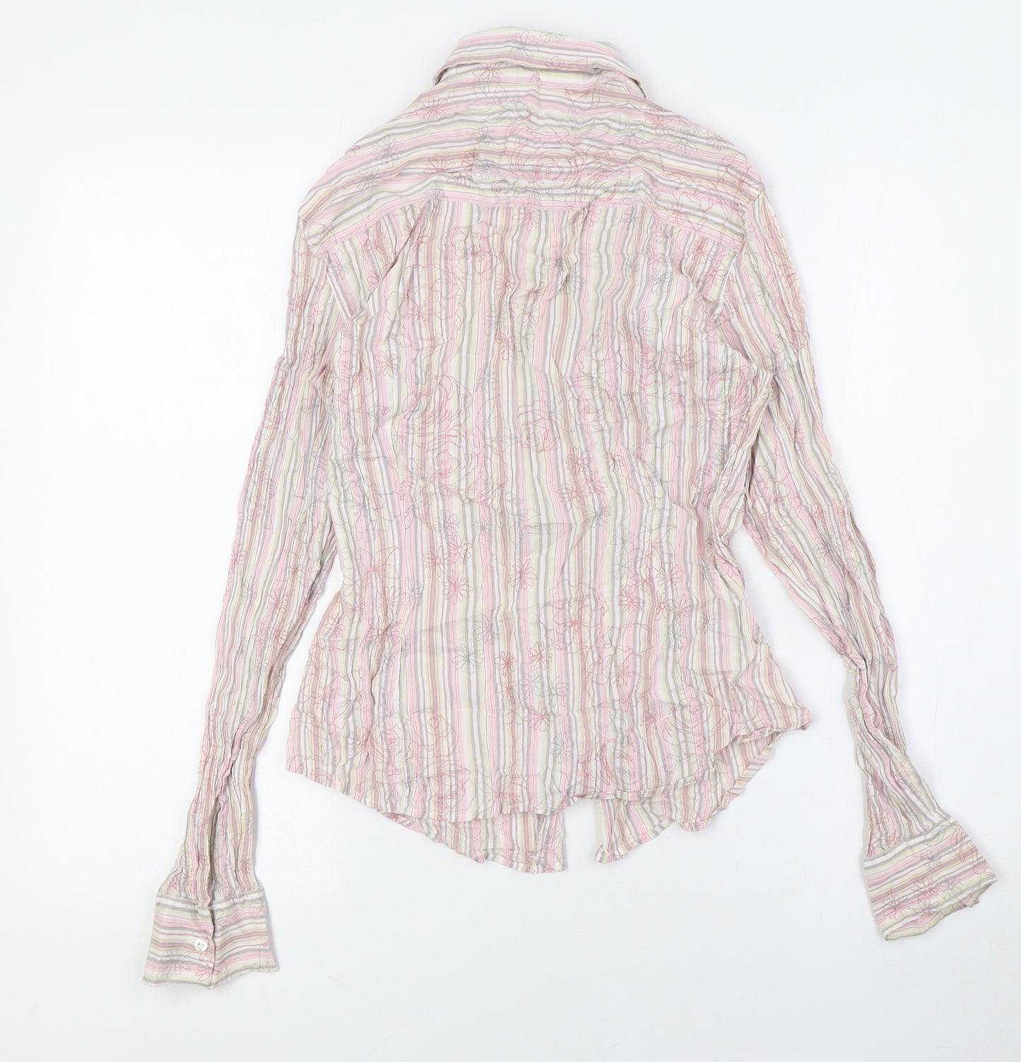 NEXT Womens Multicoloured Striped Cotton Basic Button-Up Size 12 Collared - Floral