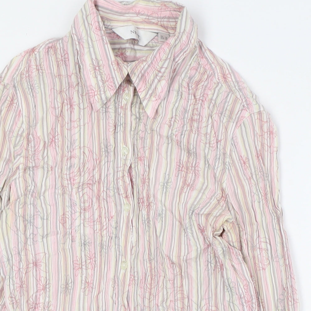 NEXT Womens Multicoloured Striped Cotton Basic Button-Up Size 12 Collared - Floral
