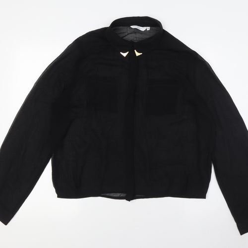 New Look Womens Black Polyester Basic Button-Up Size 16 Collared - Sheer, Metal Tip Collar