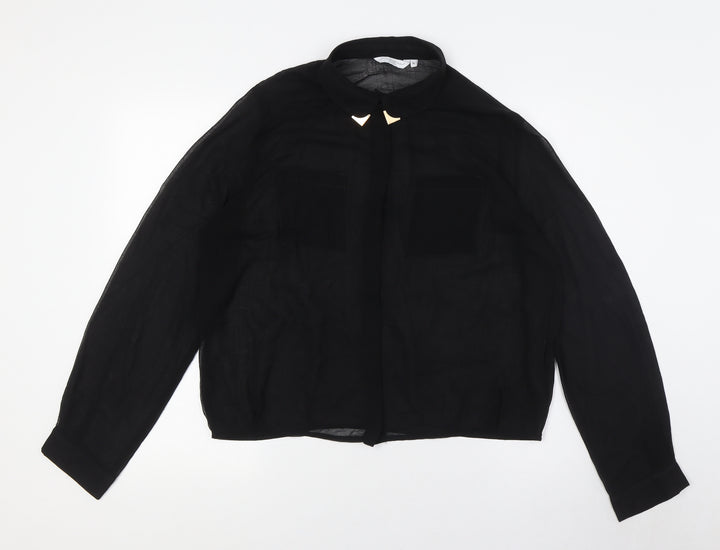 New Look Womens Black Polyester Basic Button-Up Size 16 Collared - Sheer, Metal Tip Collar