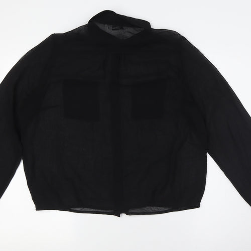 New Look Womens Black Polyester Basic Button-Up Size 16 Collared - Sheer, Metal Tip Collar