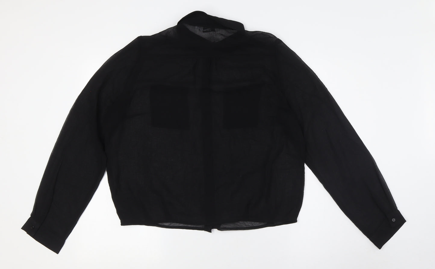 New Look Womens Black Polyester Basic Button-Up Size 16 Collared - Sheer, Metal Tip Collar