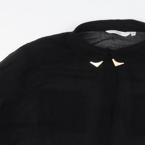 New Look Womens Black Polyester Basic Button-Up Size 16 Collared - Sheer, Metal Tip Collar