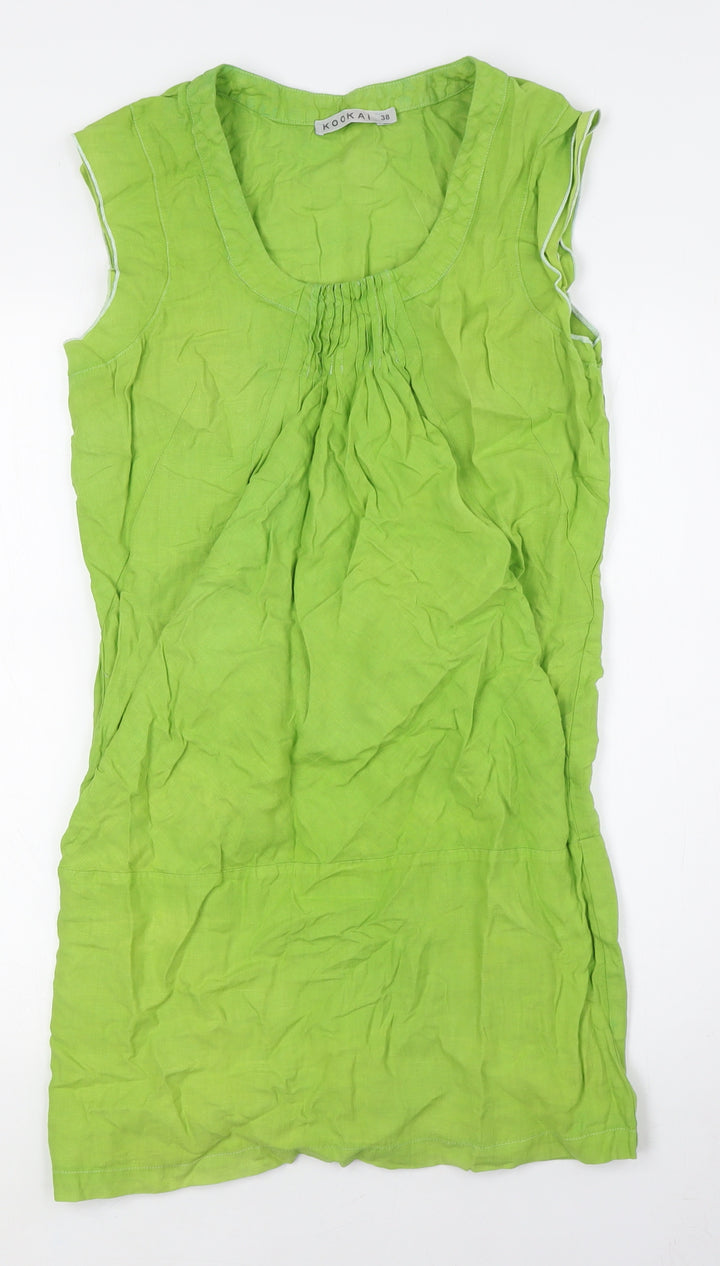 Kookai Womens Green Linen A-Line Size 10 Scoop Neck - Pockets