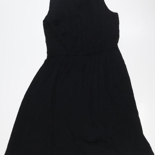 Marks and Spencer Womens Black Viscose A-Line Size 16 Round Neck - Elasticated Waist