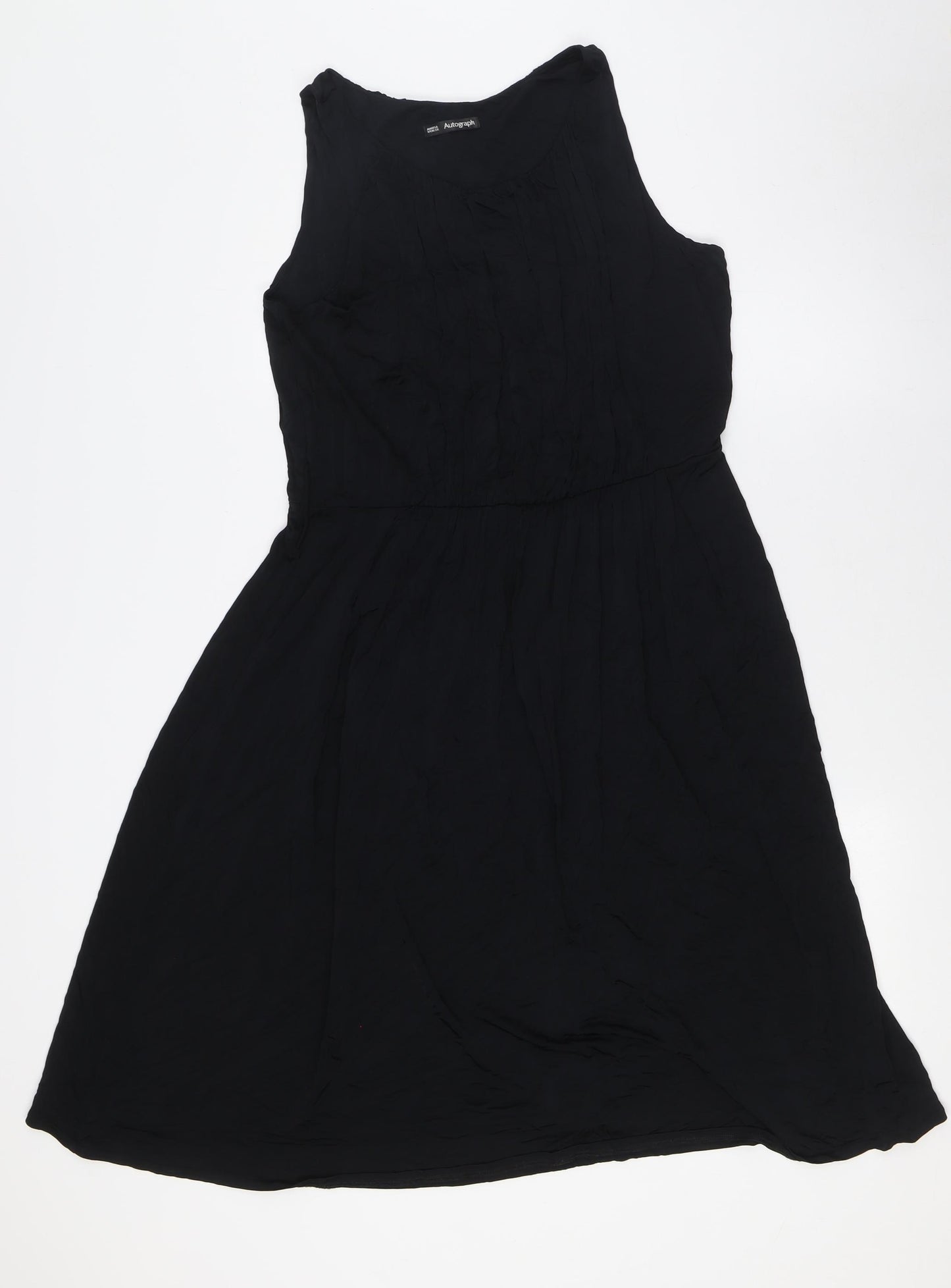 Marks and Spencer Womens Black Viscose A-Line Size 16 Round Neck - Elasticated Waist