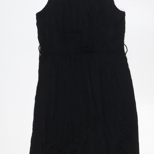 Marks and Spencer Womens Black Viscose A-Line Size 16 Round Neck - Elasticated Waist