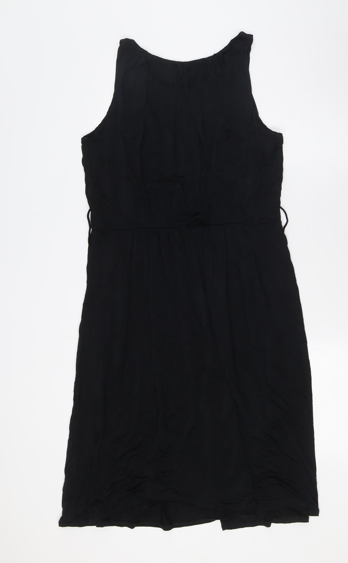 Marks and Spencer Womens Black Viscose A-Line Size 16 Round Neck - Elasticated Waist