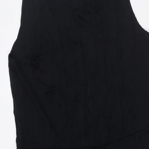 Marks and Spencer Womens Black Viscose A-Line Size 16 Round Neck - Elasticated Waist