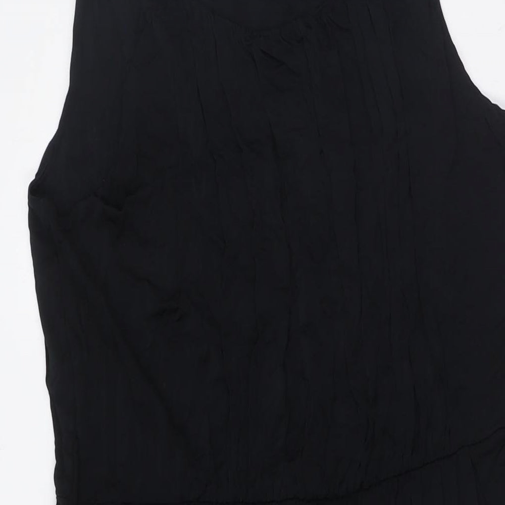 Marks and Spencer Womens Black Viscose A-Line Size 16 Round Neck - Elasticated Waist