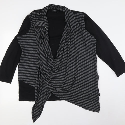 Klass Womens Black Striped Polyester Basic Button-Up Size 2XL Round Neck