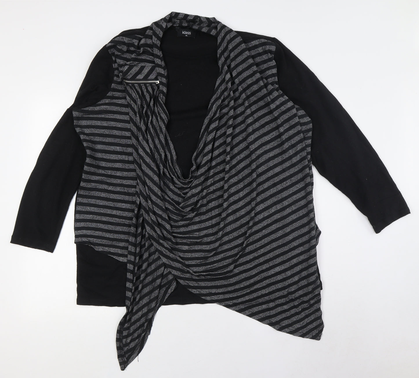 Klass Womens Black Striped Polyester Basic Button-Up Size 2XL Round Neck