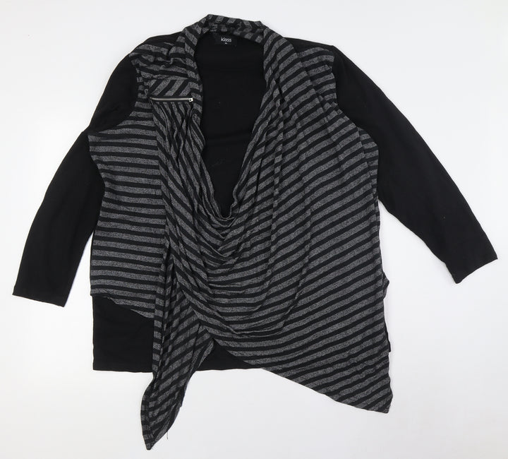 Klass Womens Black Striped Polyester Basic Button-Up Size 2XL Round Neck