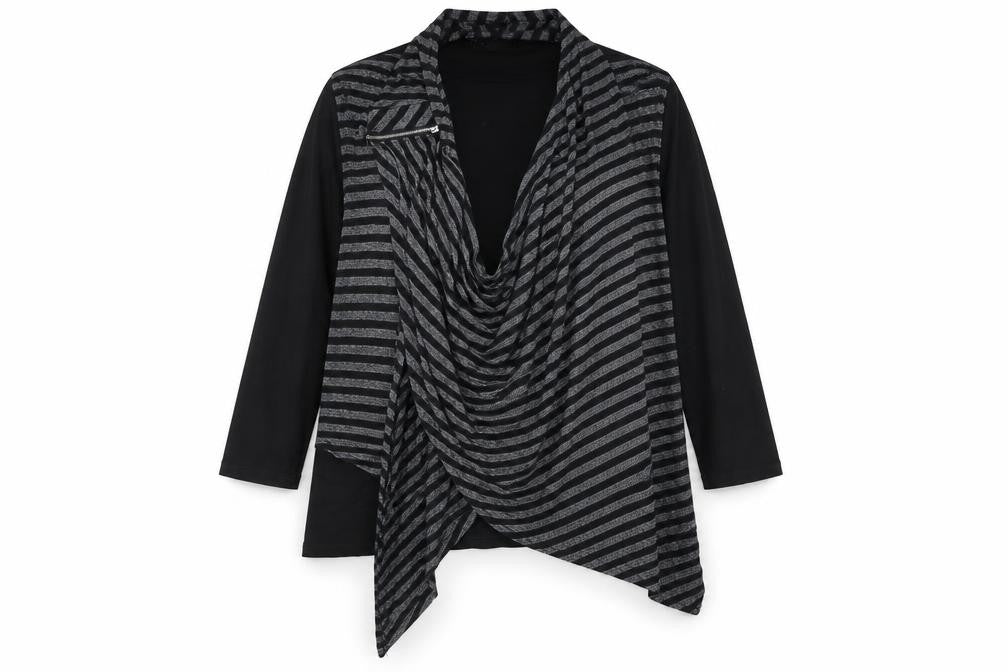 Klass Womens Black Striped Polyester Basic Button-Up Size 2XL Round Neck
