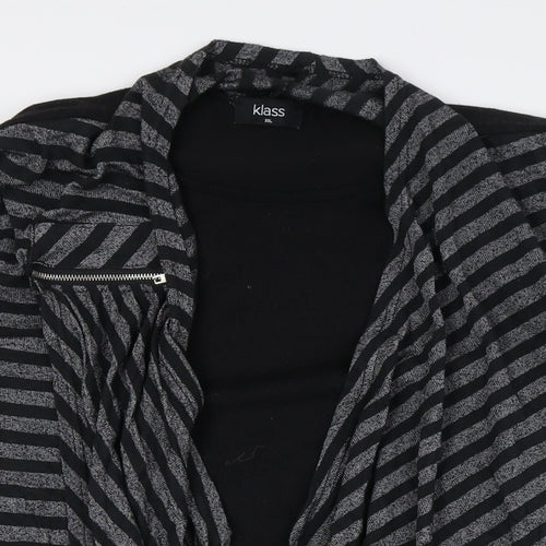 Klass Womens Black Striped Polyester Basic Button-Up Size 2XL Round Neck