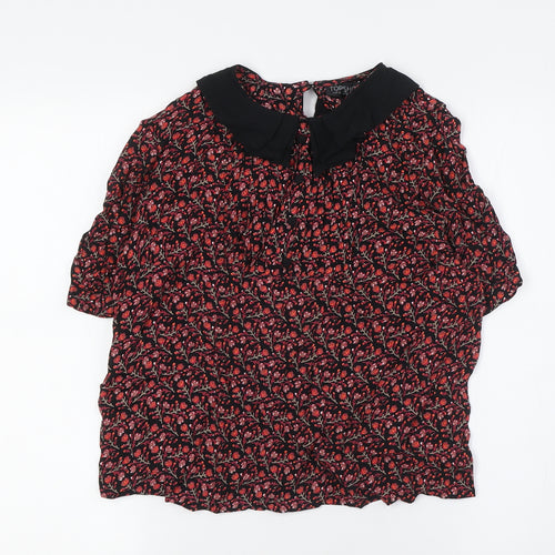 Topshop Womens Black Floral Viscose Basic Button-Up Size 8 Collared