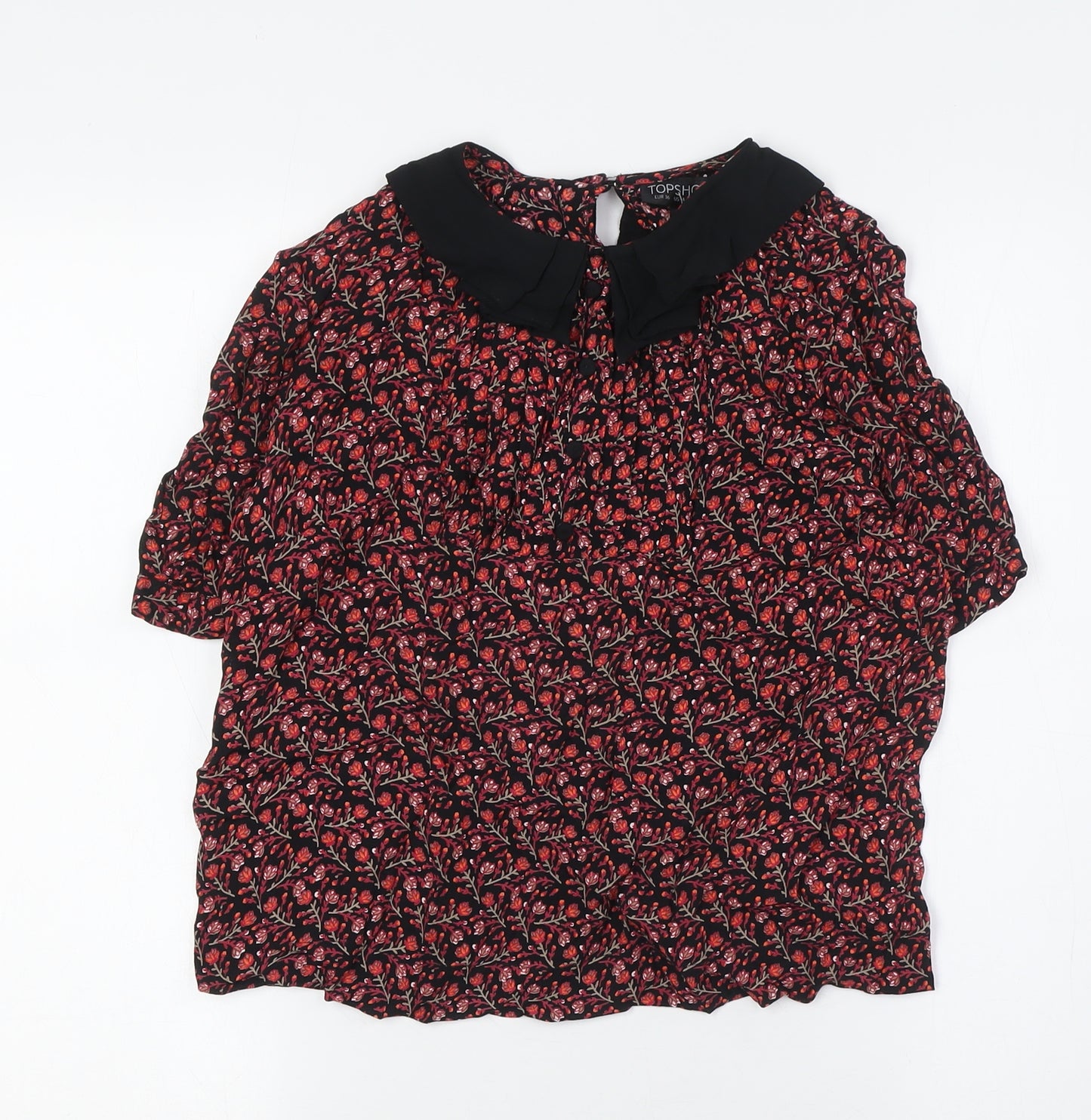 Topshop Womens Black Floral Viscose Basic Button-Up Size 8 Collared