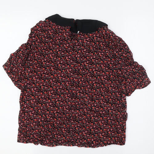 Topshop Womens Black Floral Viscose Basic Button-Up Size 8 Collared