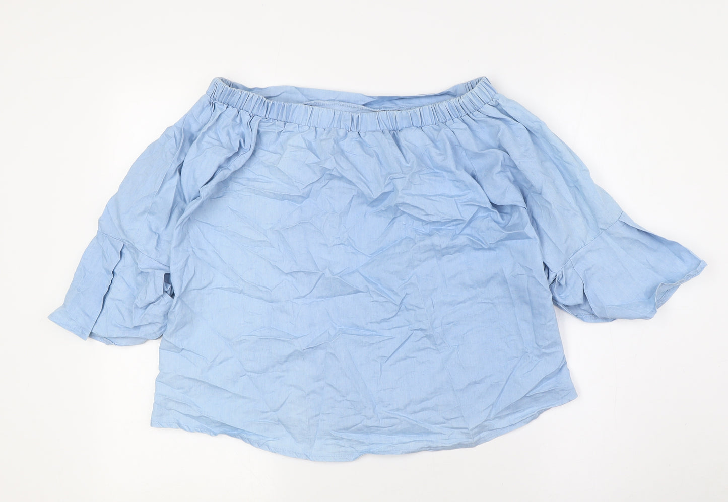Stella Womens Blue Cotton Basic Button-Up Size 10 Off the Shoulder - Embroidery