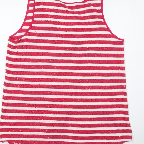 NEXT Womens Pink Striped Polyester Basic Button-Up Size 18 Round Neck - Sequins