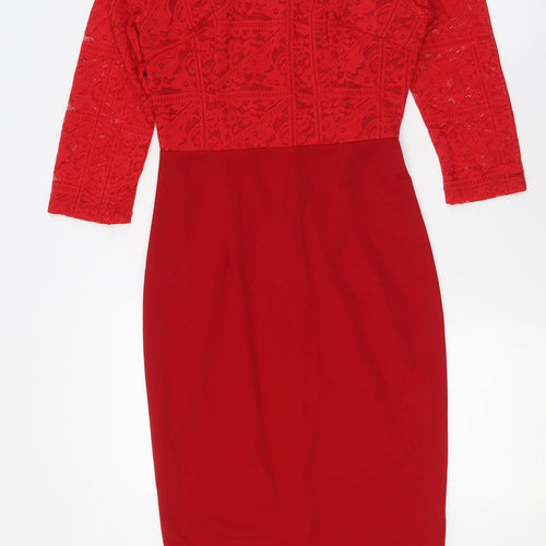 AX Womens Red Polyester Bodycon Size 10 Sweetheart Zip - Lace Top