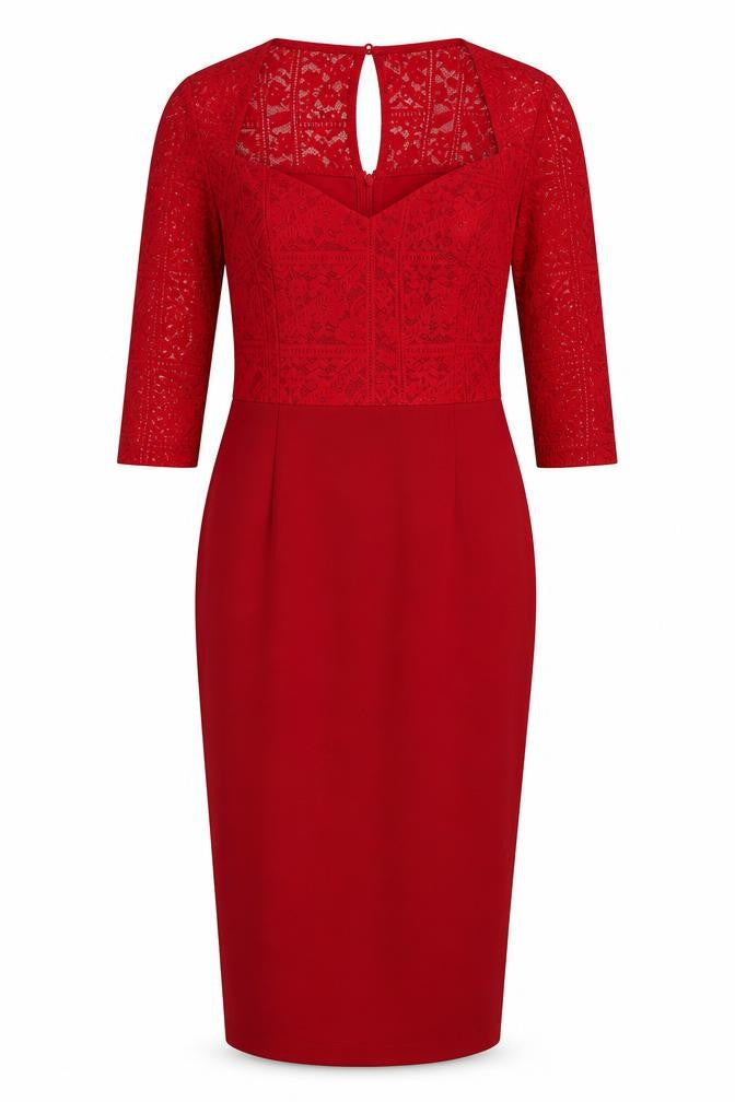 AX Womens Red Polyester Bodycon Size 10 Sweetheart Zip - Lace Top