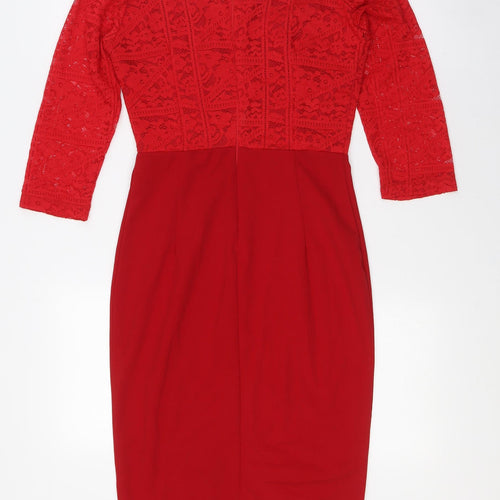 AX Womens Red Polyester Bodycon Size 10 Sweetheart Zip - Lace Top