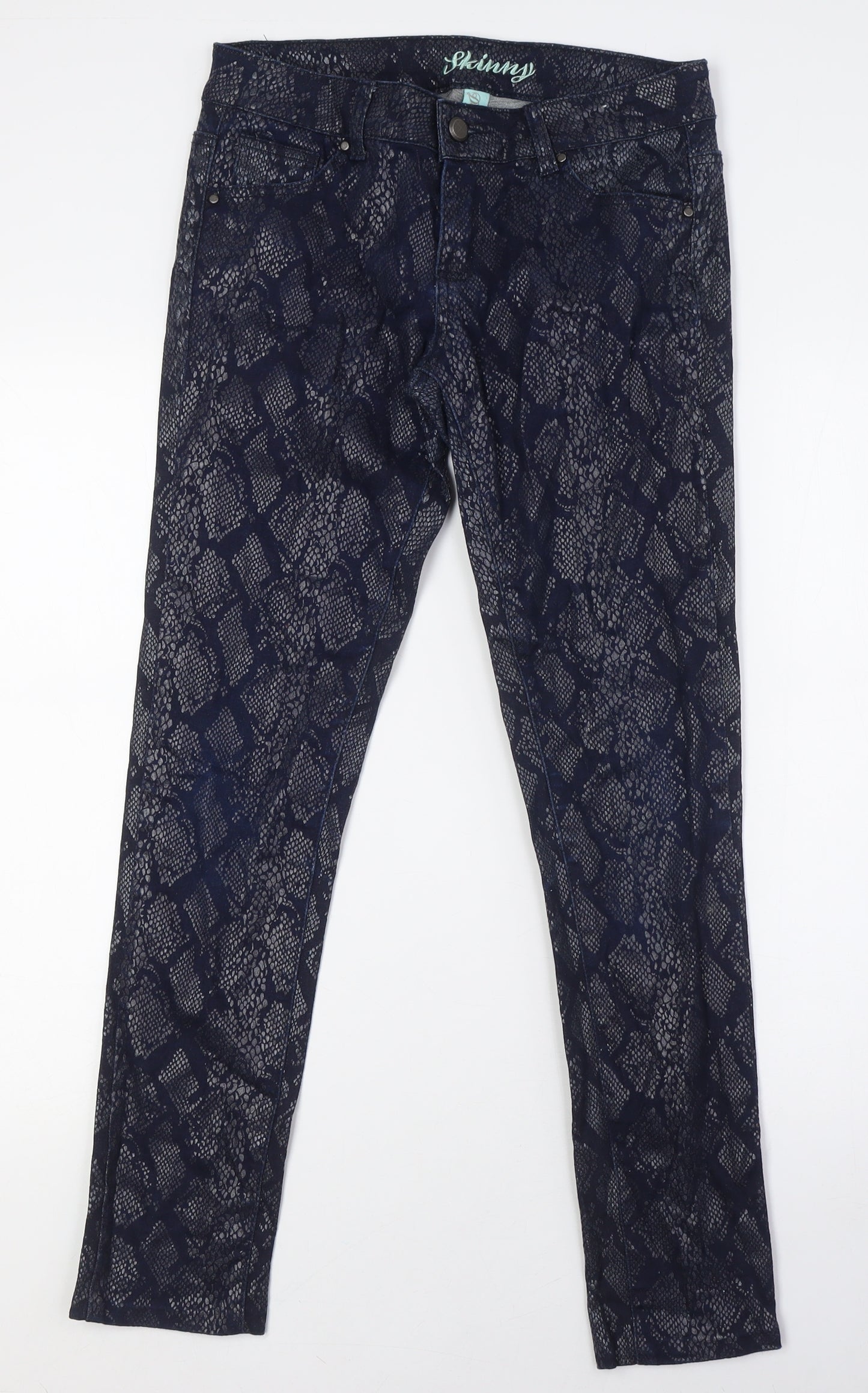 Denim & Co. Womens Blue Animal Print Cotton Skinny Jeans Size 10 L29 in Regular Zip