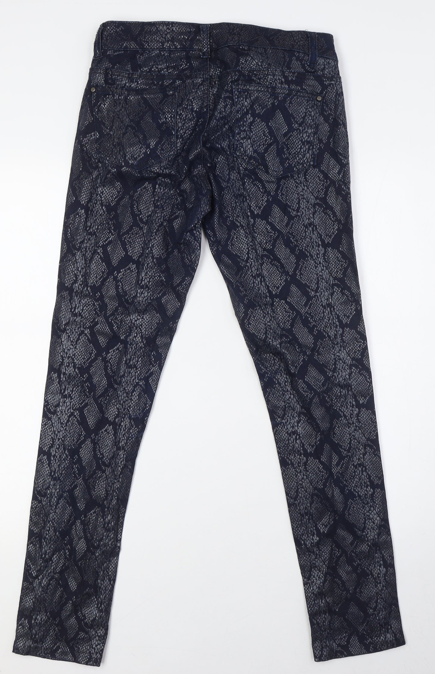 Denim & Co. Womens Blue Animal Print Cotton Skinny Jeans Size 10 L29 in Regular Zip