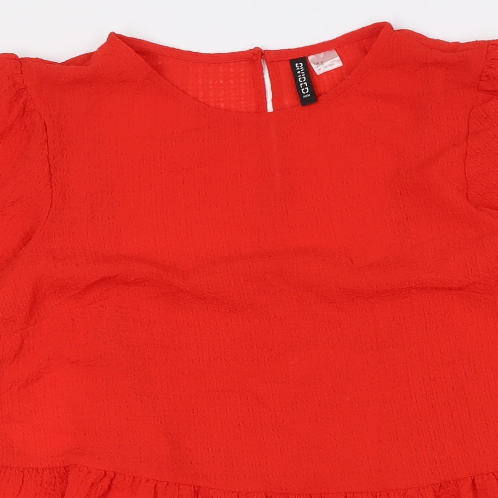 Divided by H&M Womens Red Polyester A-Line Size S Round Neck