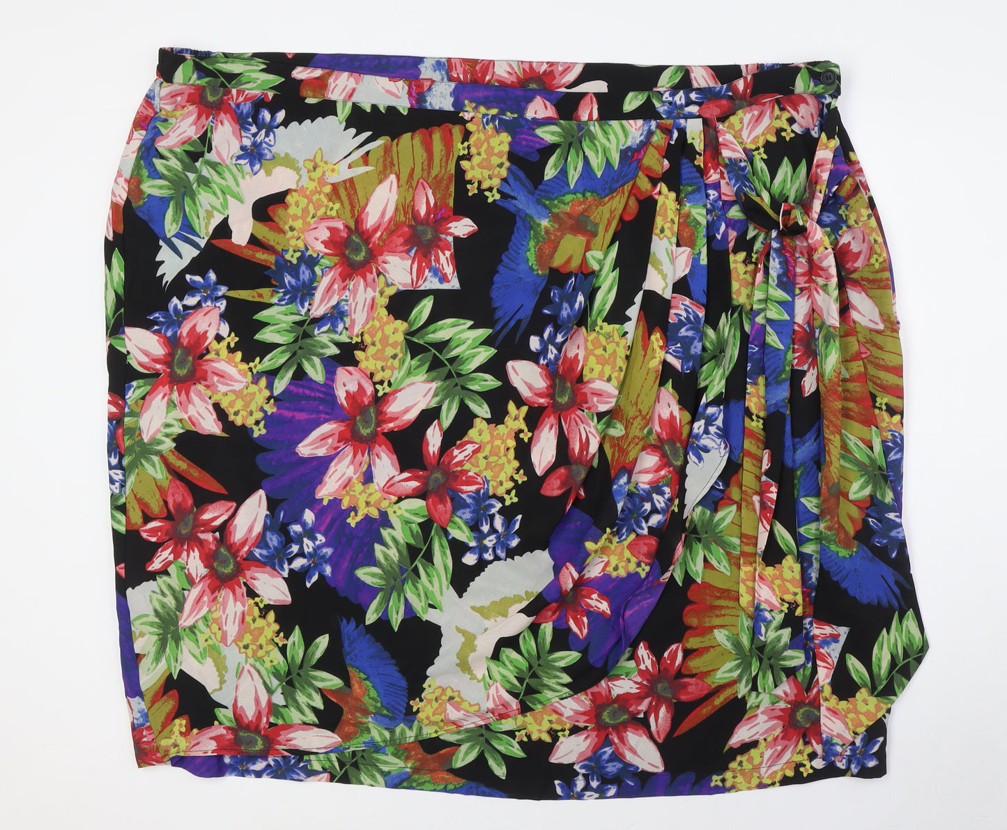 Simply Be Womens Multicoloured Floral Polyester A-Line Skirt Size 32 - Wrap Effect