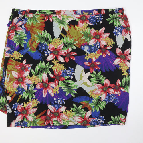 Simply Be Womens Multicoloured Floral Polyester A-Line Skirt Size 32 - Wrap Effect