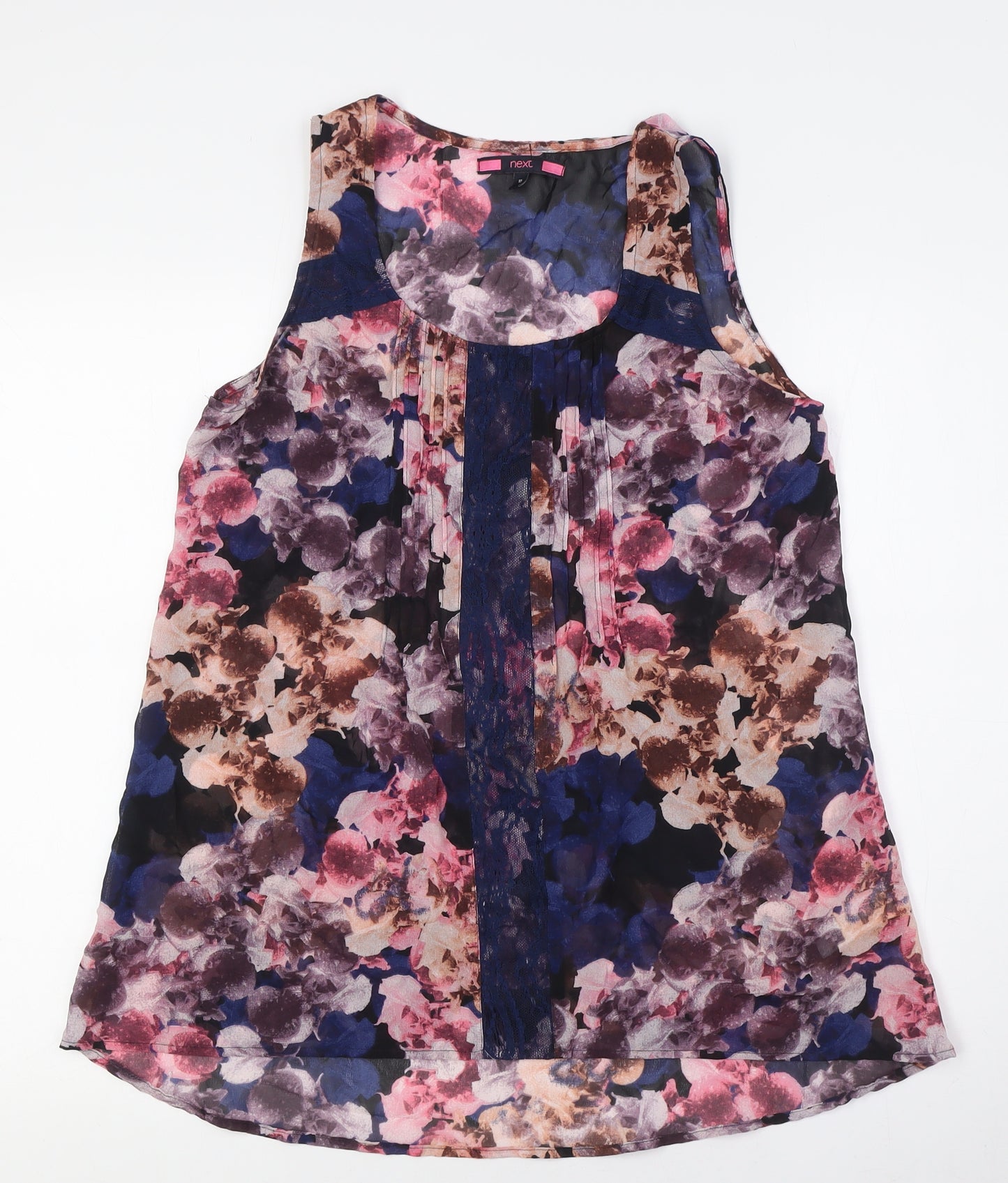 NEXT Womens Multicoloured Floral Nylon Basic Button-Up Size 10 Round Neck