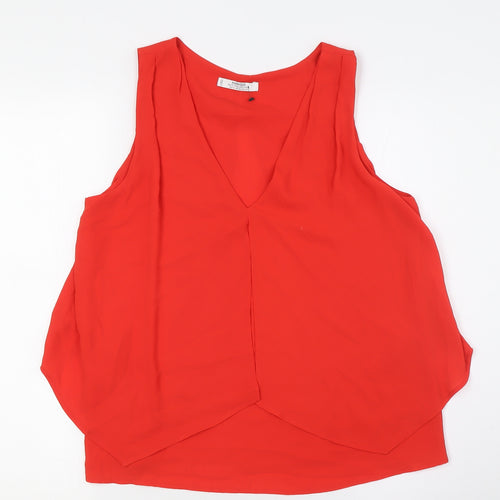 Mango Womens Orange Polyester Basic Button-Up Size S V-Neck - Layered