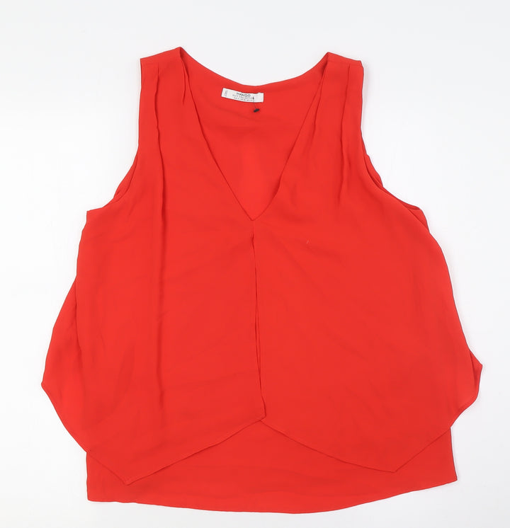 Mango Womens Orange Polyester Basic Button-Up Size S V-Neck - Layered