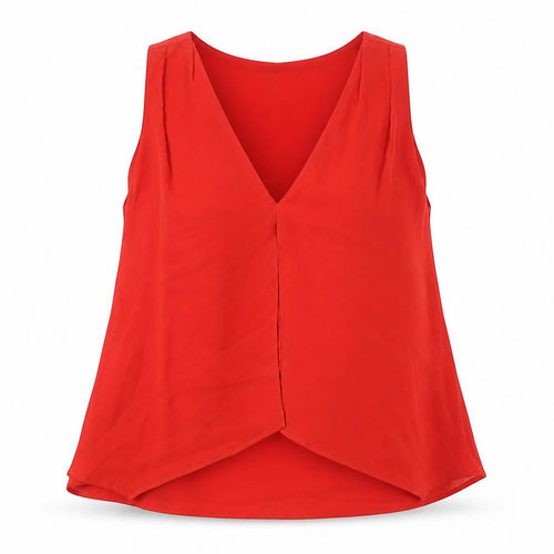 Mango Womens Orange Polyester Basic Button-Up Size S V-Neck - Layered