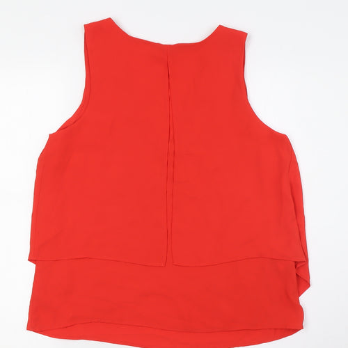 Mango Womens Orange Polyester Basic Button-Up Size S V-Neck - Layered