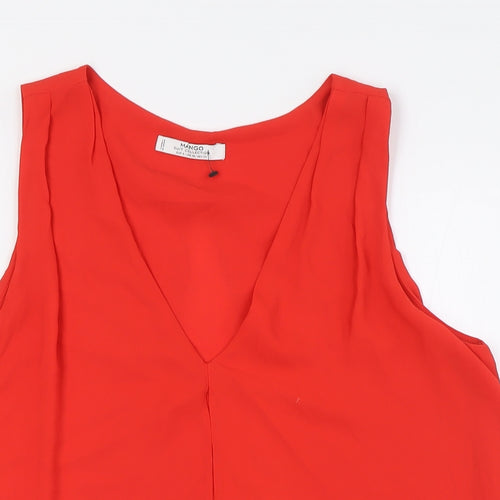 Mango Womens Orange Polyester Basic Button-Up Size S V-Neck - Layered