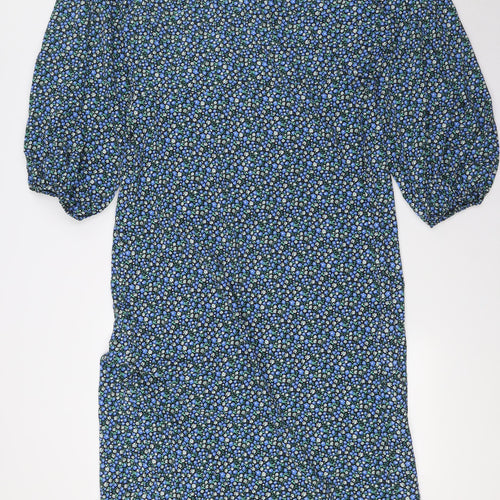 Glamourous Curve Womens Blue Floral Polyester Wrap Dress Size 24 V-Neck Tie