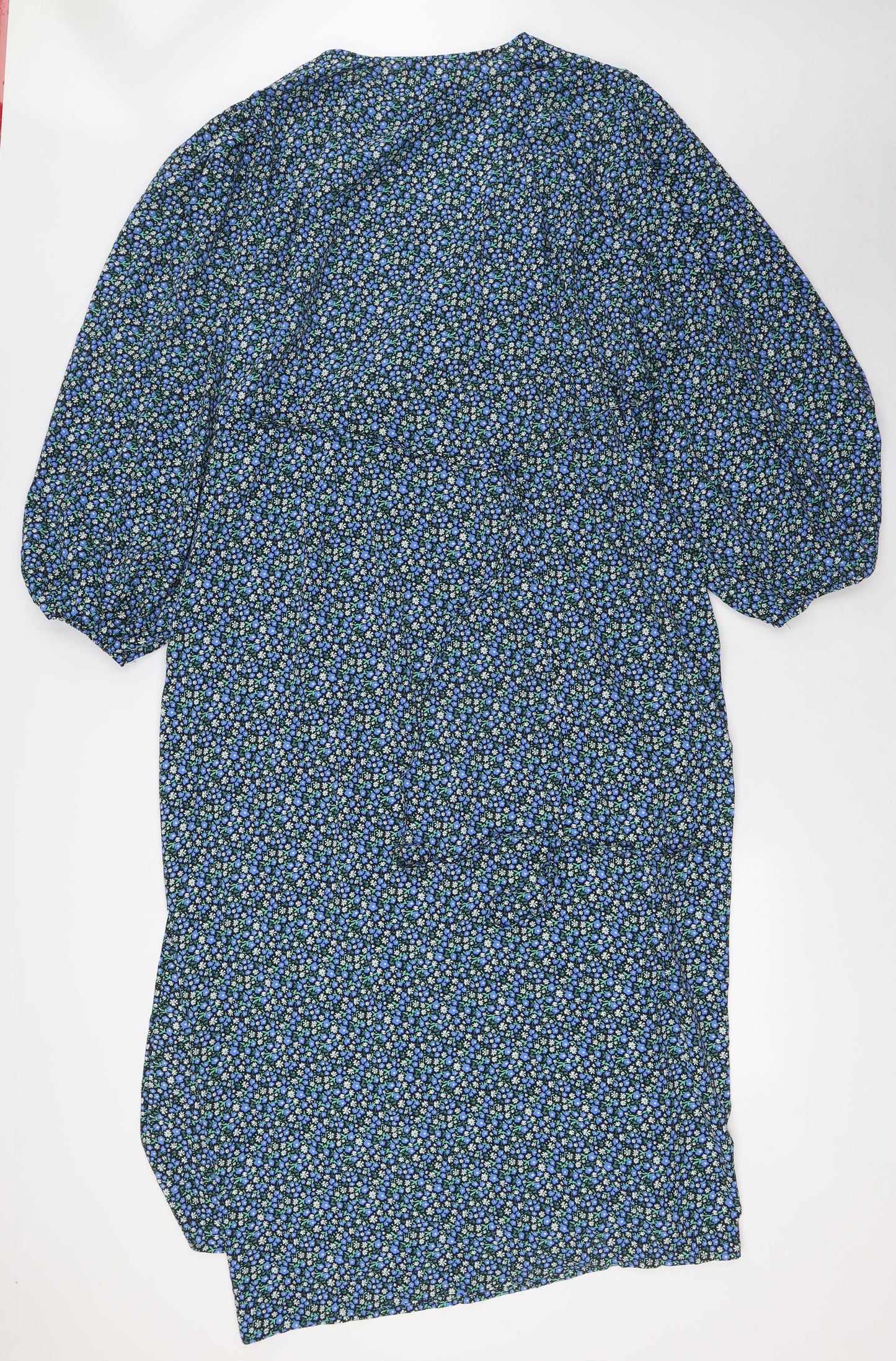 Glamourous Curve Womens Blue Floral Polyester Wrap Dress Size 24 V-Neck Tie