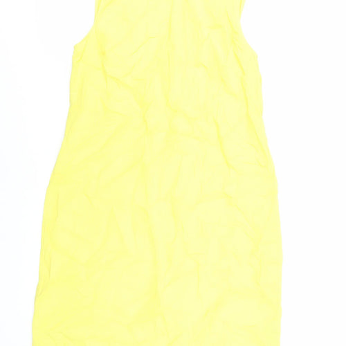 Marks and Spencer Womens Yellow Linen Shift Size 10 Boat Neck Button