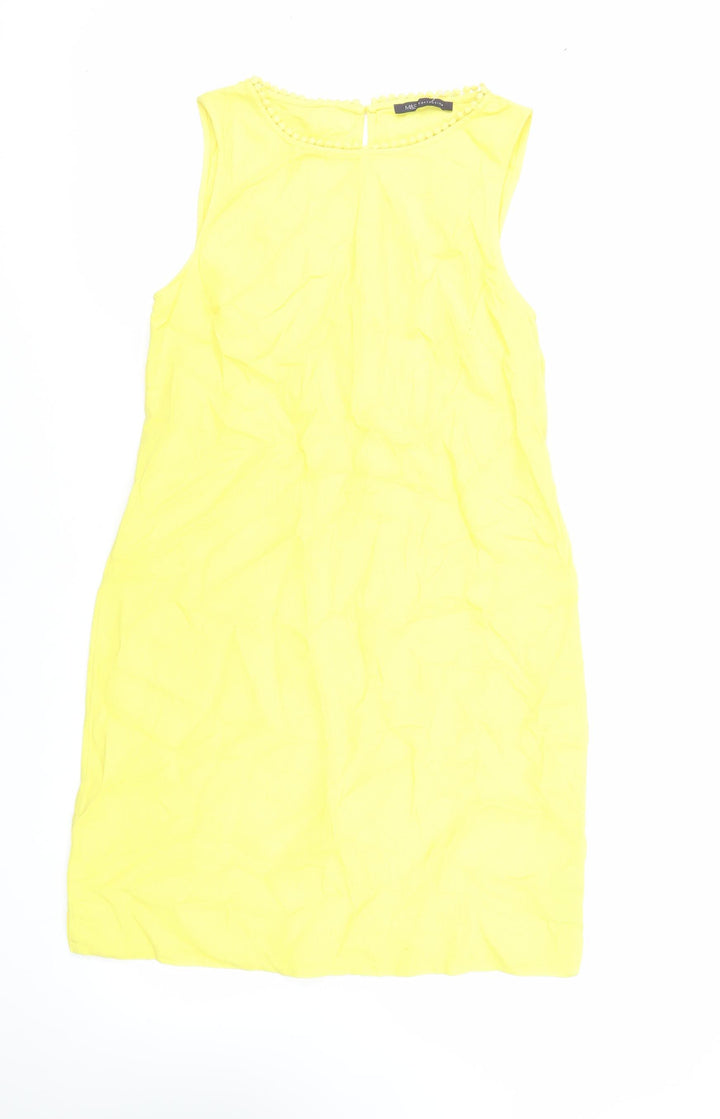 Marks and Spencer Womens Yellow Linen Shift Size 10 Boat Neck Button
